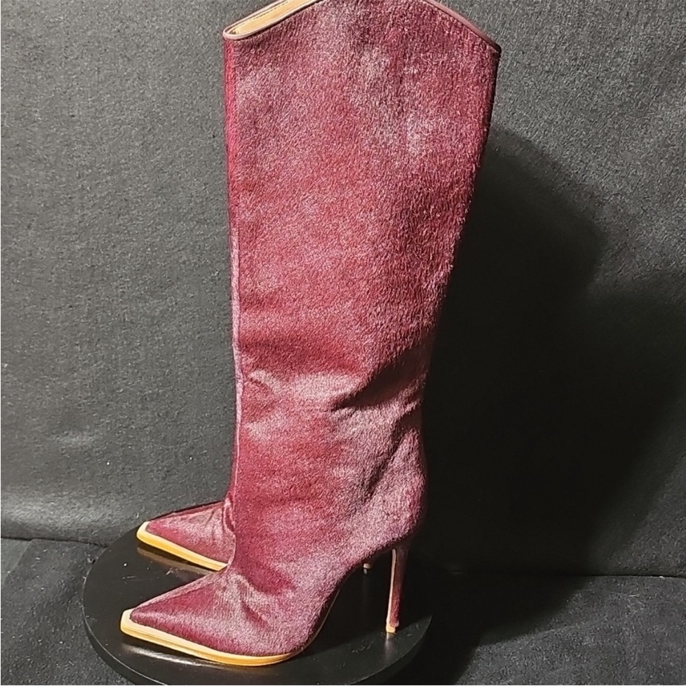 Schutz Maryana Burgundy Calf Hair Women's Boot Size 6.5